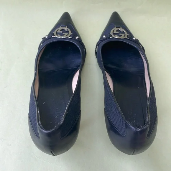 Vintage black/silver Gucci leather/canvas shoes